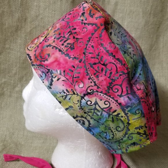 Hot Pink Paisley Batik Surgical Scrub Cap - Picture 2 of 4